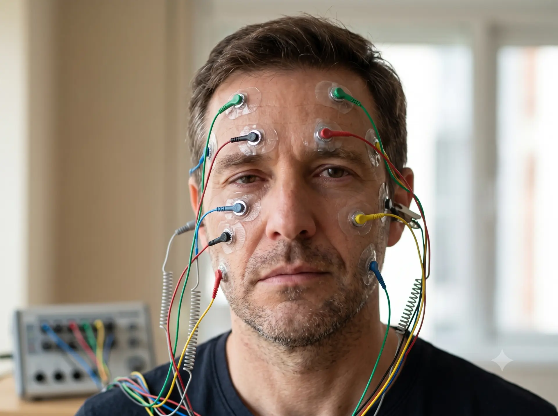 Colocación de electrodos en el rostro durante una electromiografía facial